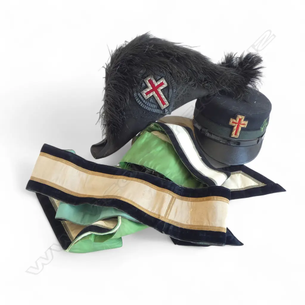 2 KNIGHTS TEMPLAR FREE MASONRY SASHES, BICORN HAT & KEPI HAT Image 1++