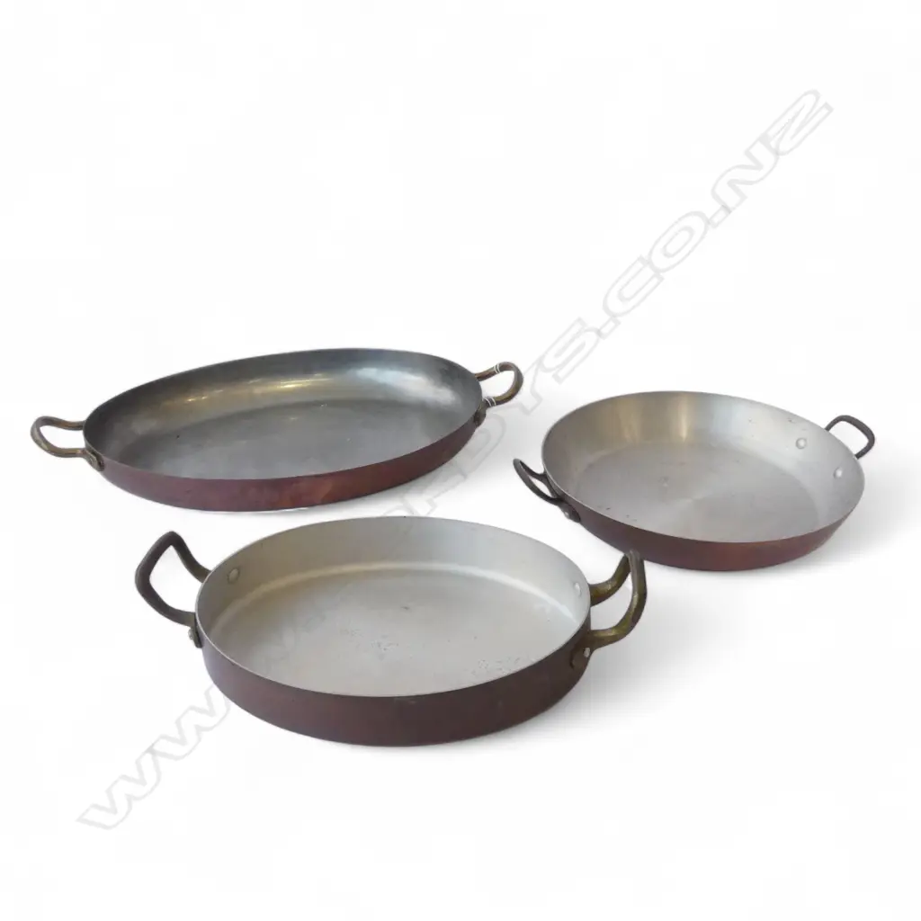 THREE COPPER PANS Incl. 'CENTURIA BAUMLIN' W.290mm Image 1++