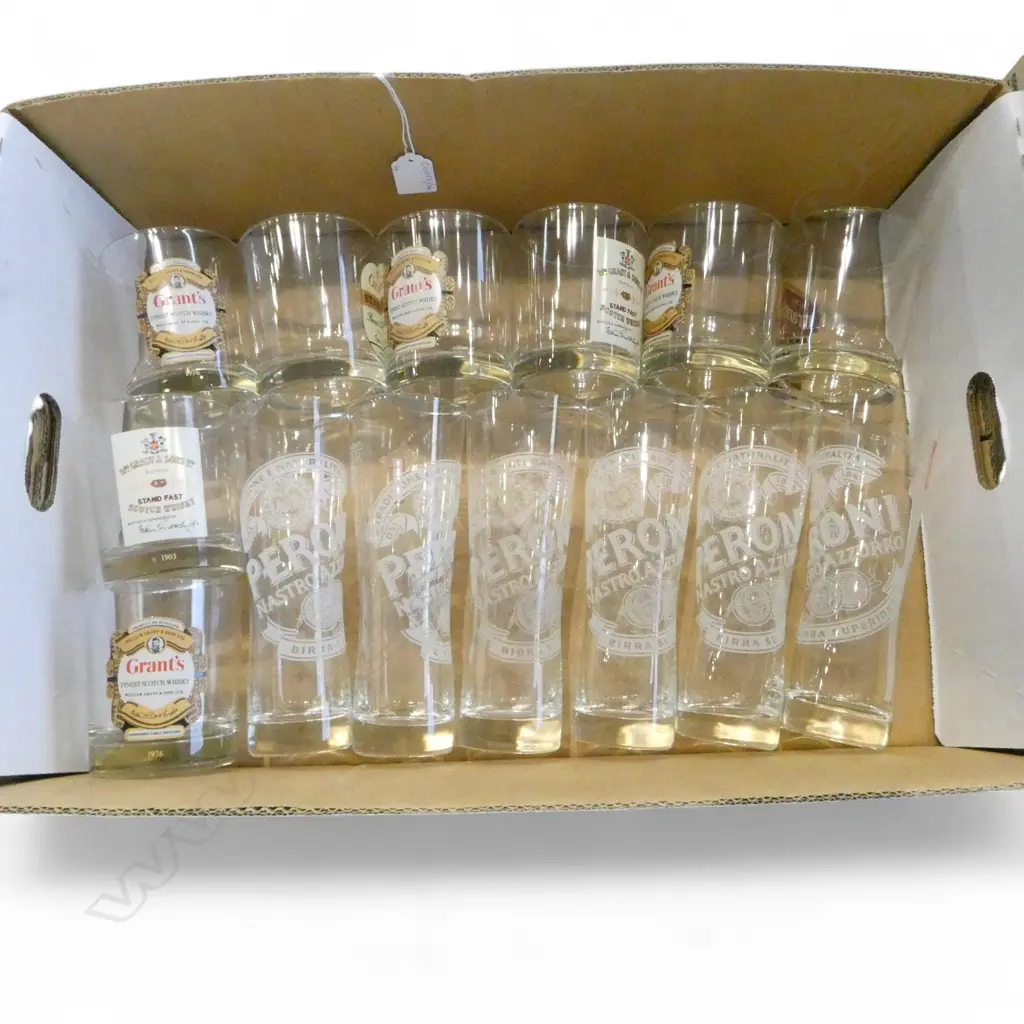 8 GRANT’S SCOTCH WHISKY GLASSES & 6 PERONI BEER GLASSES, H.195MM H.100MM Image 1++