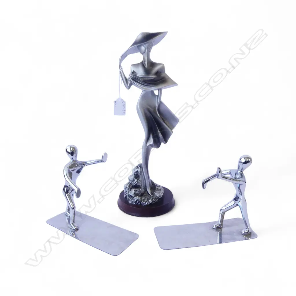 PR SILVER METAL BOOKENDS + RESIN FIGURINE H.350mm Image 1++