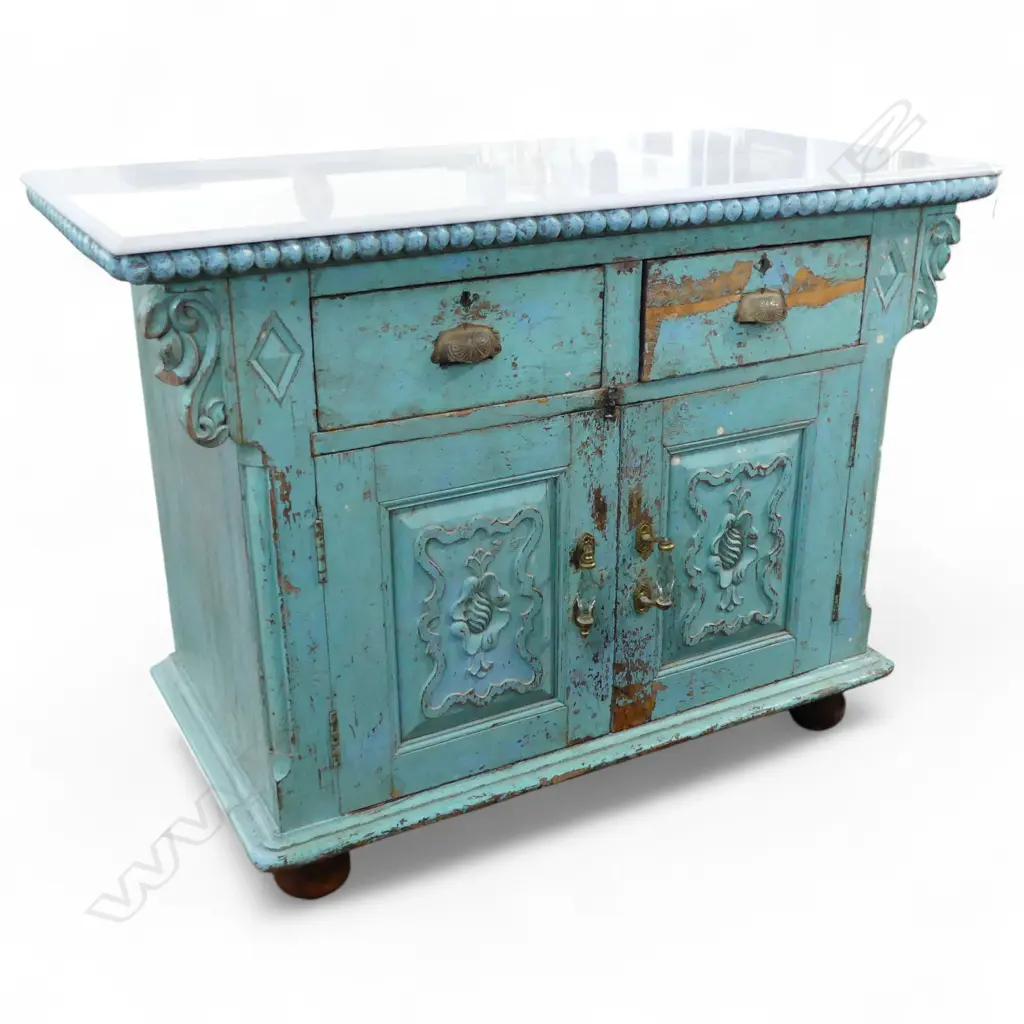 FRENCH MARBLE TOPPED PAINTED WOODEN CABINET EX PARIS 1200x565x890mm Image 1++