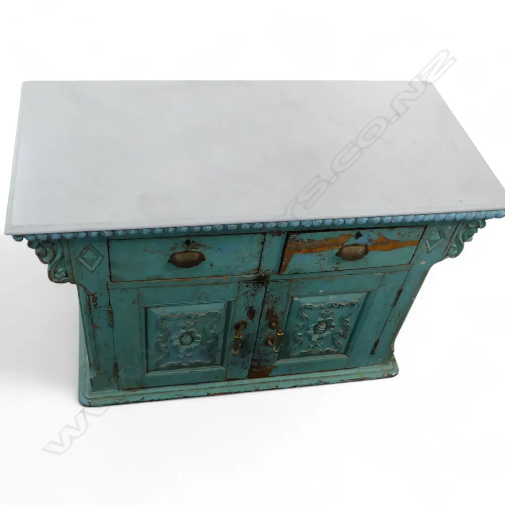 FRENCH MARBLE TOPPED PAINTED WOODEN CABINET EX PARIS 1200x565x890mm Image 1++