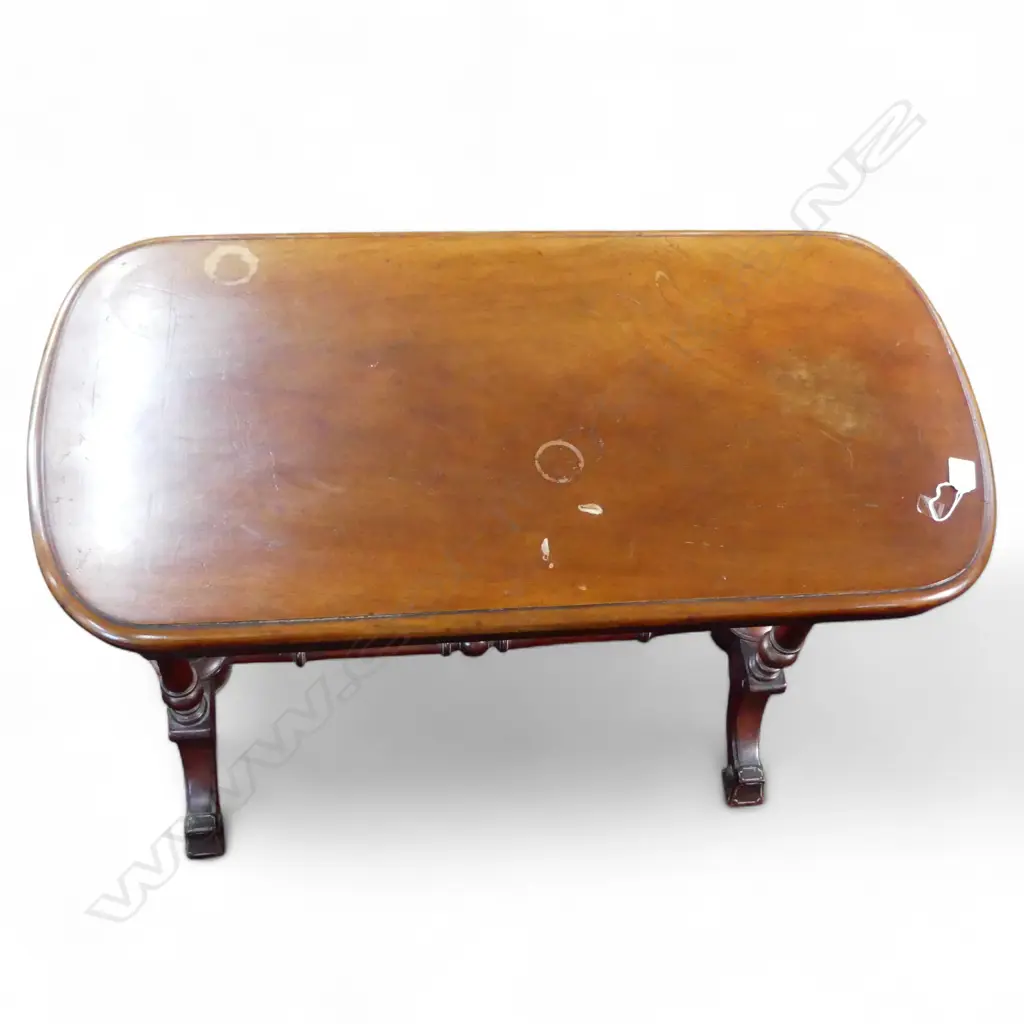 VICTORIAN WALNUT SIDE TABLE double turned legs & stretcher base L.890mm. some marks to top Image 1++