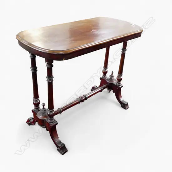 VICTORIAN WALNUT SIDE TABLE double turned legs & stretcher base L.890mm. some marks to top