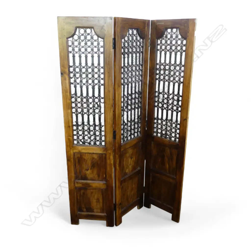 3 PANEL TEAK & METAL GRILLE SCREEN BY WILLIAM SHEPPEE 1825x400mm Image 1++