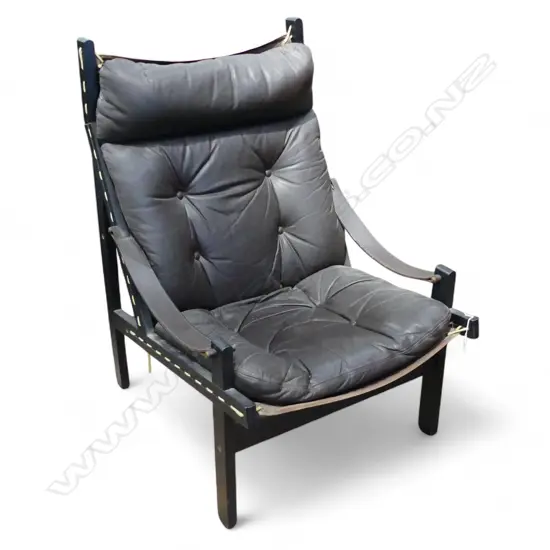 HIGH-BACK 'HUNTER' LEATHER SAFARI CHAIR by TORJBJORN ADFAL FOR BRUSKBO NORWAY