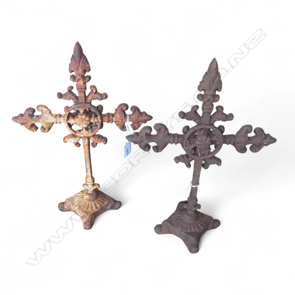 2 VINTAGE CAST IRON CROSS ORNAMENTS  Image 1++
