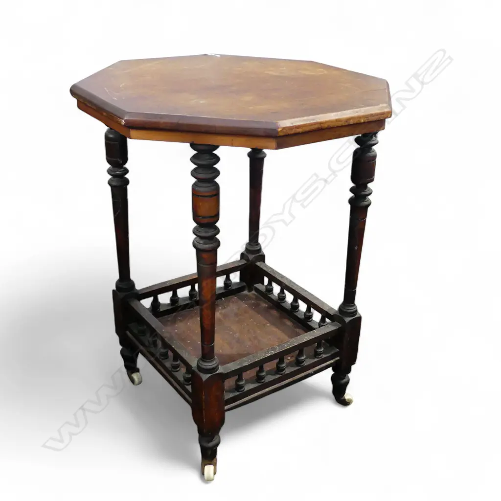 EARLY 20thC OCTAGONAL SIDE TABLE ON CASTORS H.715mm, 555mm dia Image 1++