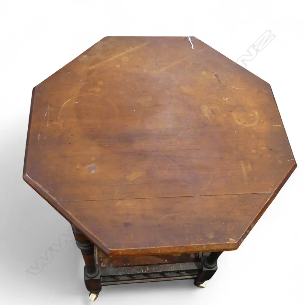 EARLY 20thC OCTAGONAL SIDE TABLE ON CASTORS H.715mm, 555mm dia Image 1++