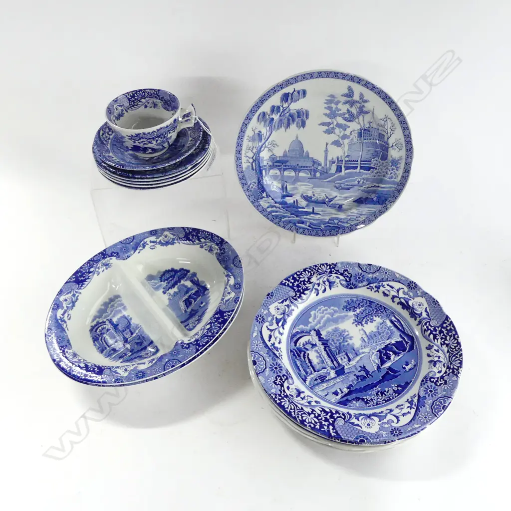 15 PCES B/W SPODE; 6 DINNER PLATES 265mm dia, 2 LG BOWLS, 4 CEREAL (1 CHIP), TRIO Image 1++