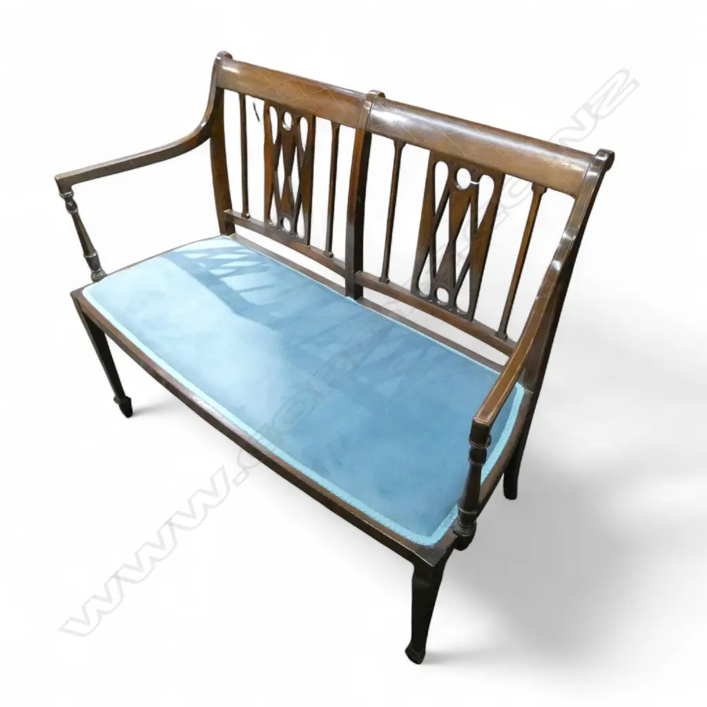 EDWARDIAN SHERATON REVIVAL 2 SEATER SETTEE mahogany w satinwood stringing L.1085mm Image 1++