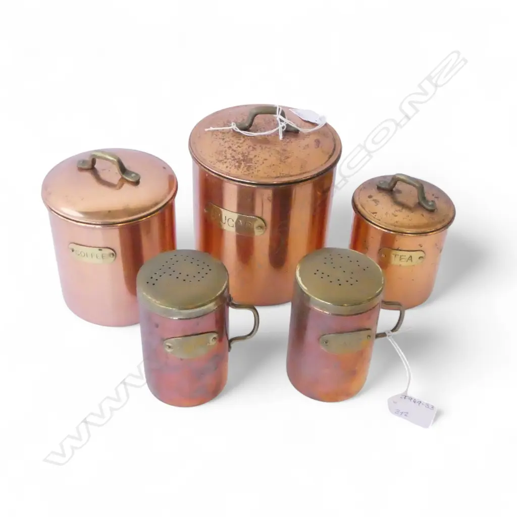 GR SET OF 3 COPPER STORAGE JARS H.180mm + S/P SHAKERS Image 1++