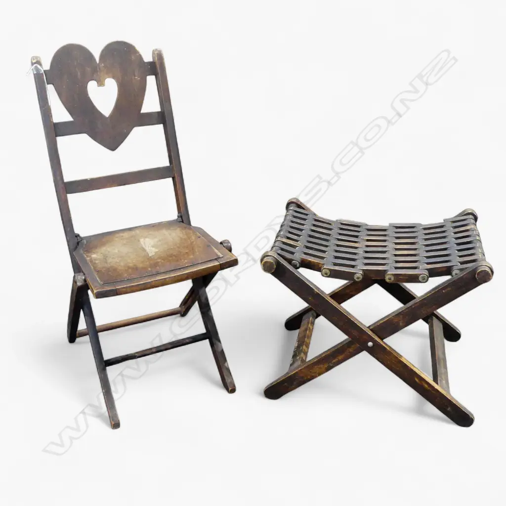 VINTAGE FOLDING CHAIR & STOOL Image 1++