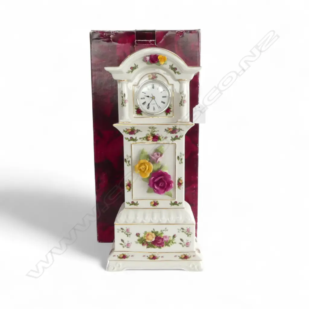 ROYAL ALBERT 'OLD COUNTRY ROSES' CLOCK in the style of a Grandfather Clock, H.400 x 175 x 110mm Image 1++