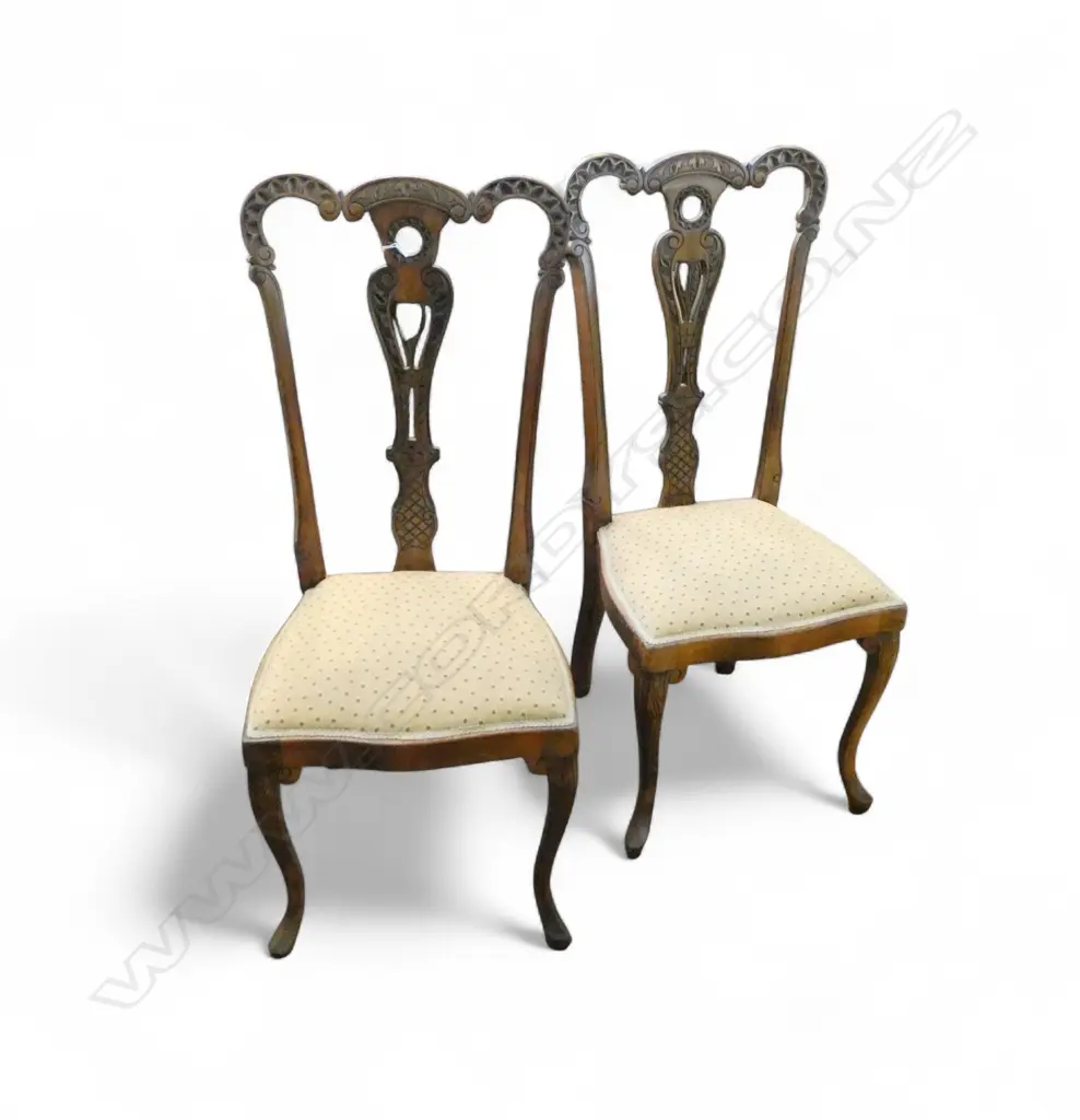 PAIR OFEDWARDIAN FANCY HIGH BACK CHAIRS spotted upholstered seat Image 1++