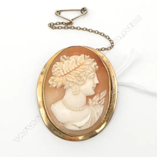 9ct GOLD MOUNTED CAMEO BROOCH 13.79gm total weight