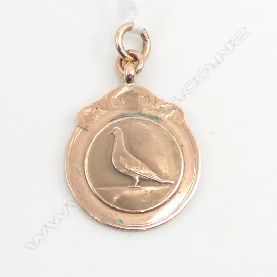 BIRMINGHAM 1936 PIGEON 9ct ROSE GOLD FOB 8.44gms