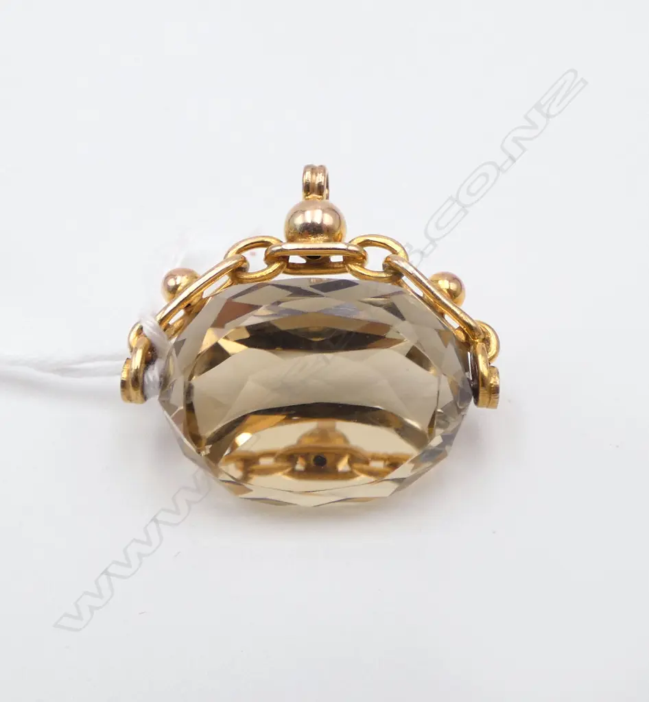 VINTAGE 9ct GOLD CITRINE SPINNER FOB 8.2gms Image 1++