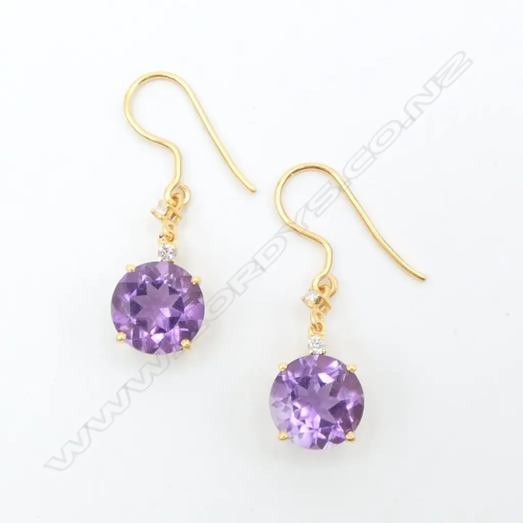 PR 14ct DIAMOND & AMETHYST EARRINGS Image 1++