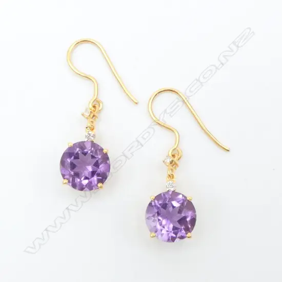 PR 14ct DIAMOND & AMETHYST EARRINGS