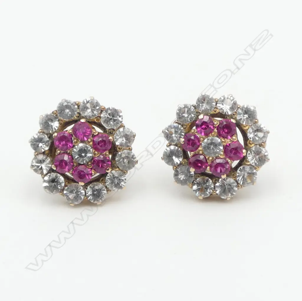 PR PINK ? & WHITE SAPPHIRES MULTI STONE 9CT GOLD EARINGS 3.2 GMS Image 1++