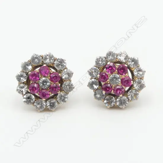 PR PINK ? & WHITE SAPPHIRES MULTI STONE 9CT GOLD EARINGS 3.2 GMS