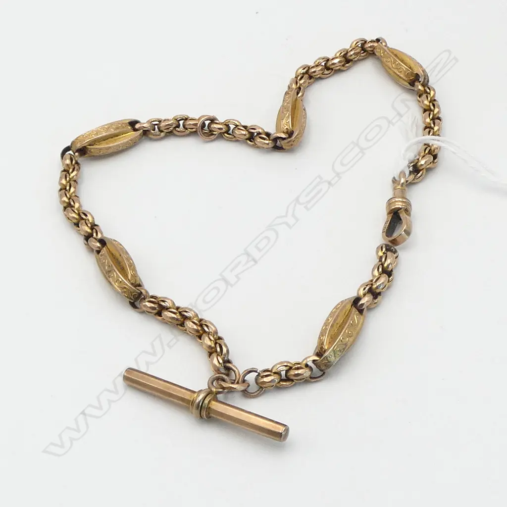 c.1900 9ct GILDED ROSE GOLD FANCY ALBERT CHAIN L.360mm 28gms Image 1++