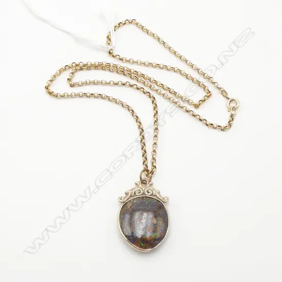 9ct GOLD framed OPAL PENDANT on plated chain