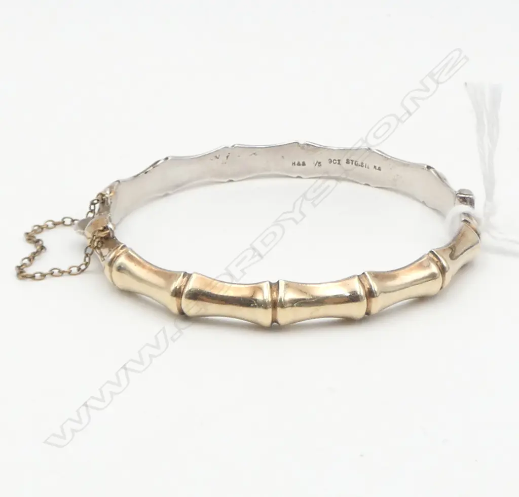9ct ON SILVER HINGED BANGLE bamboo style Image 1++