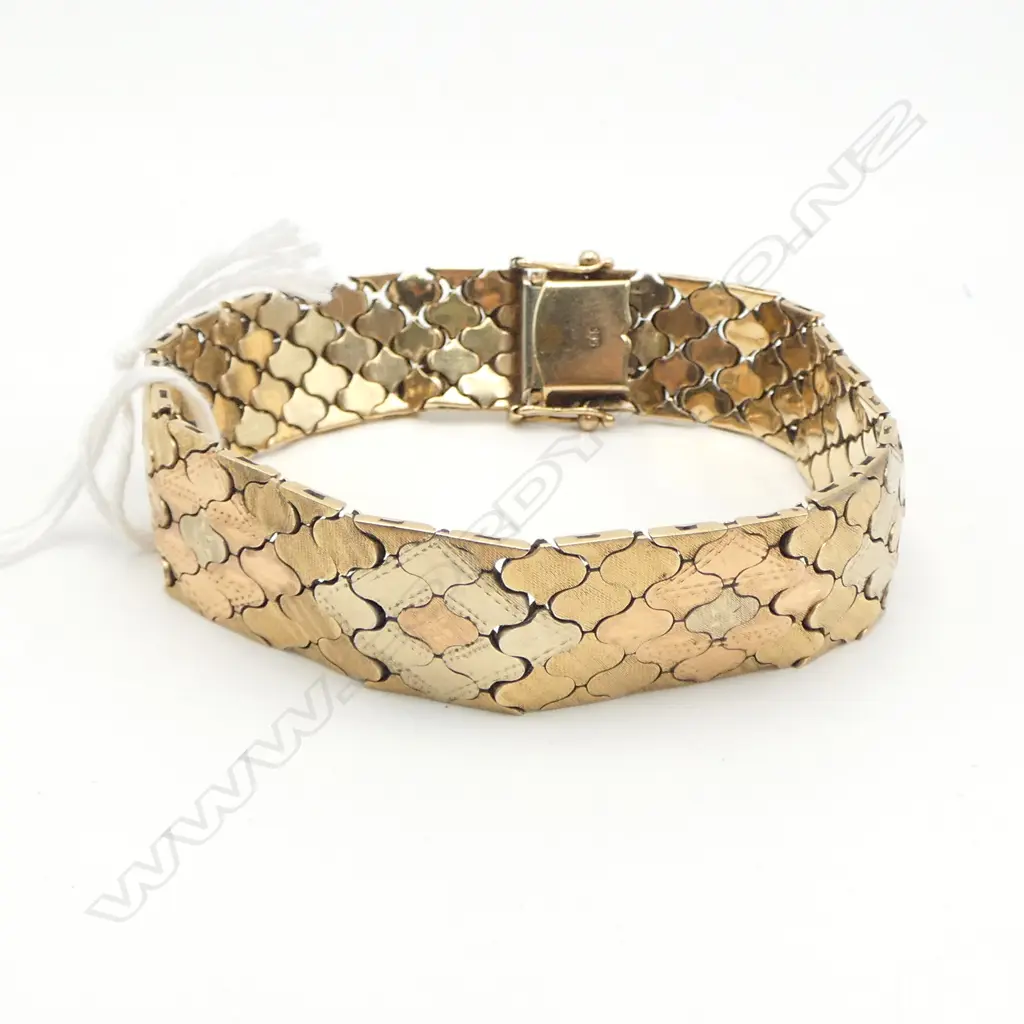 14ct 3 COLOUR GOLD FLAT LINK BRACELET push-in clasp 44.7gms Image 1++