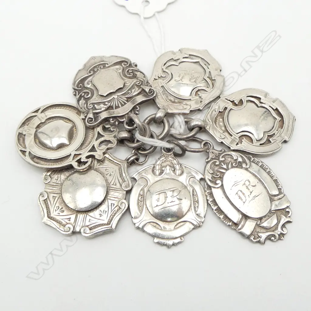 7 1930's SILVER FOB MEDALLIONS possibly race horse prizes 63gms  Image 1++