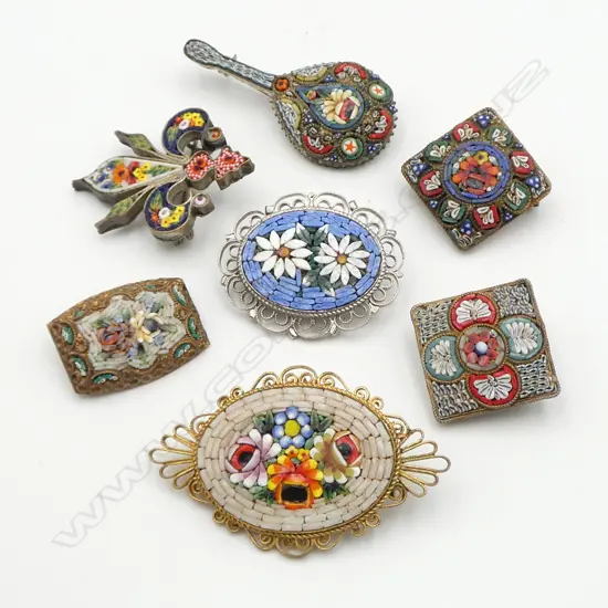 7 MICRO MOSAIC BROOCHES