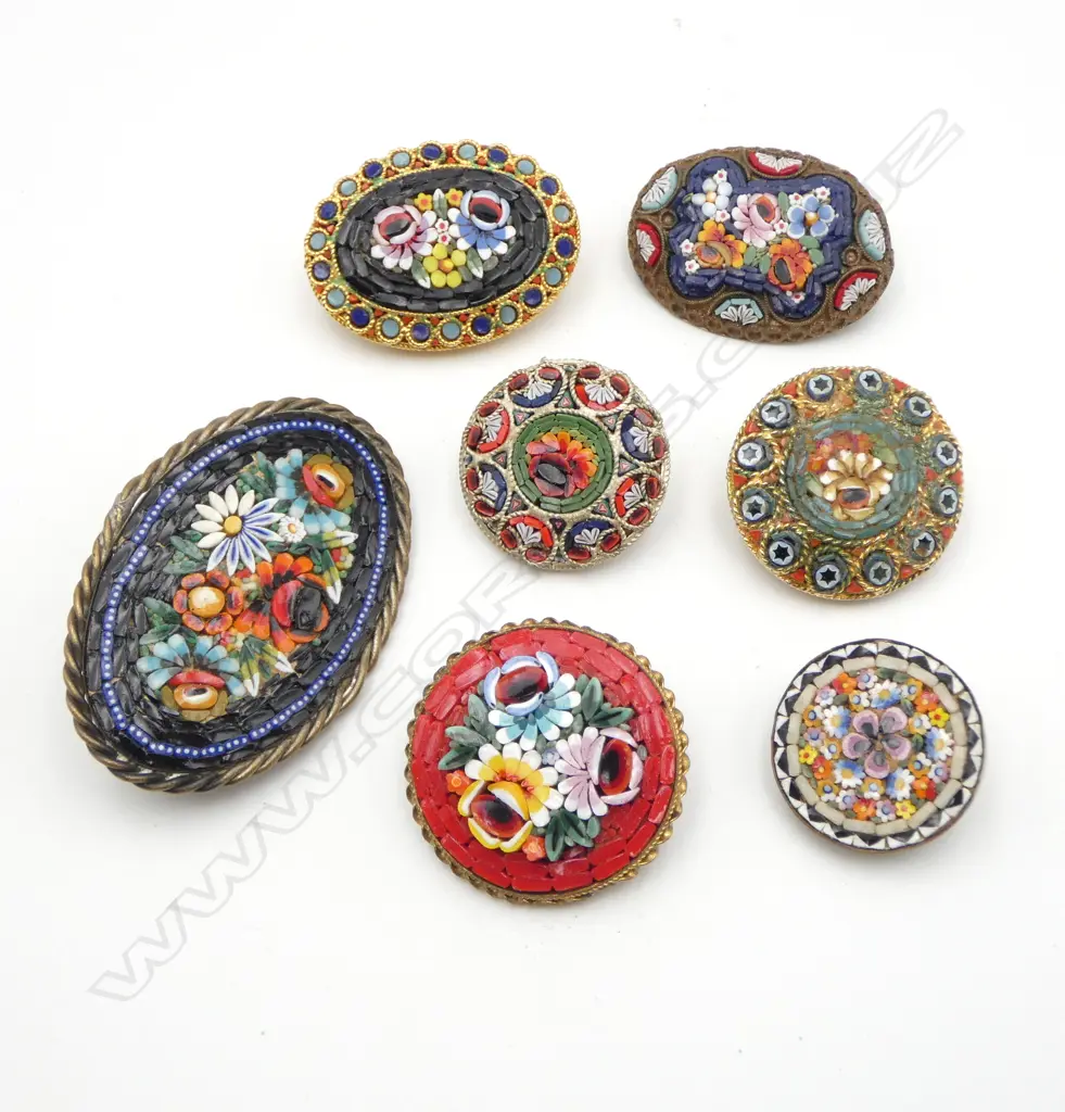 7 MICRO MOSAIC BROOCHES largest 35x50mm Image 1++