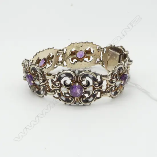 935 SILVER ENAMEL AND AMETHYST BRACELET L.190mm