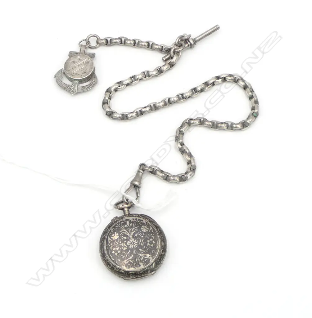 OLD CONTINENTAL SILVER CHAIN & ANCHOR PENDANT + NIELLO WATCH A/F Image 1++