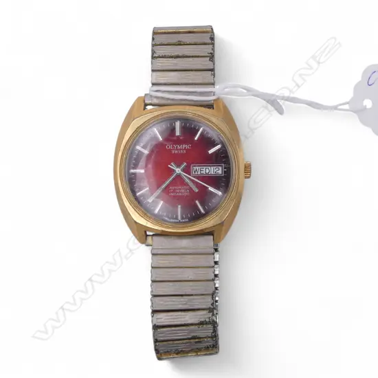 VINTAGE OLYMPIC 17jewel  AUTOMATIC GENT'S WRISTWATCH. Running. Red dial