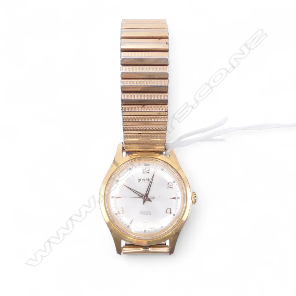 VINTAGE ROAMER GENT'S STAINLESS & GOLD PLATE WRISTWATCH 17 jewels. Running Image 1++