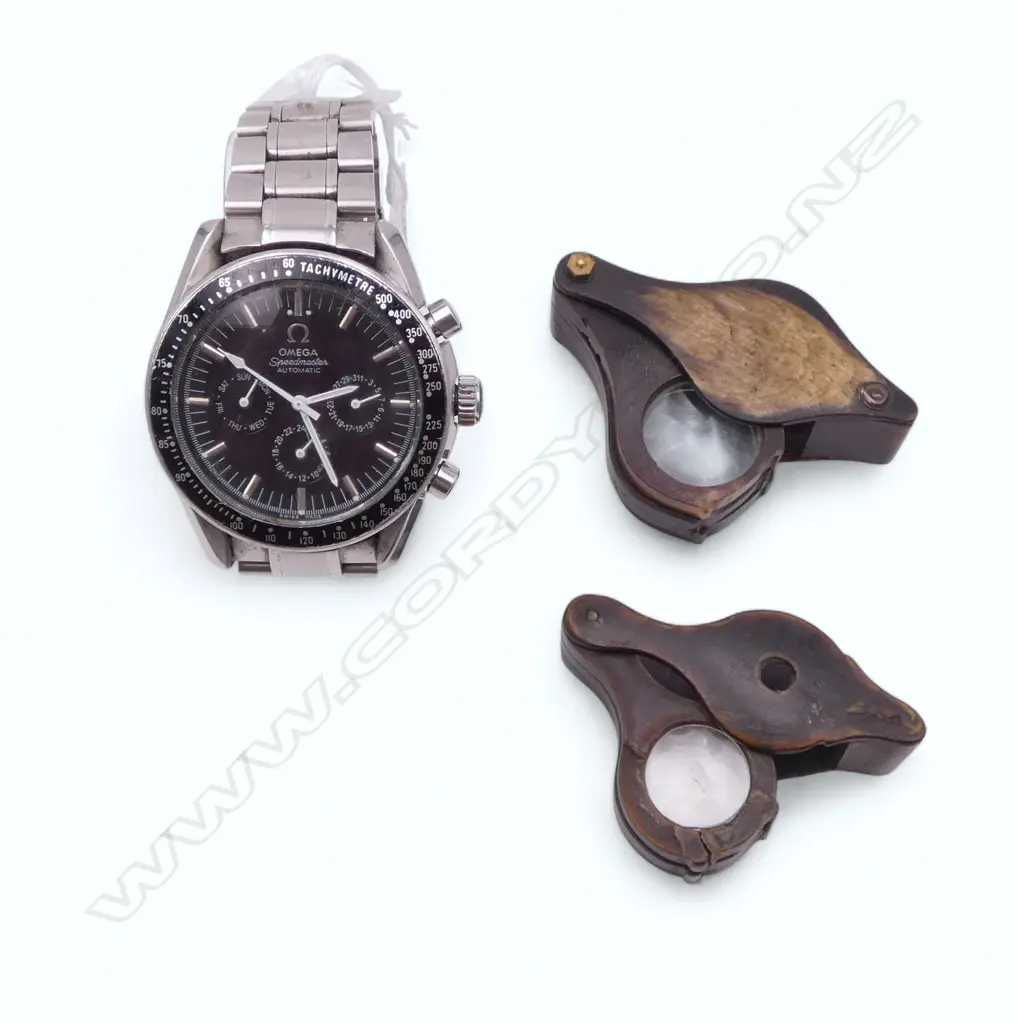 2 OLD HORN TRIPLE GLASS JEWELLER'S / COLLECTOR'S MAGNFYING LOOPS + COPY WATCH Image 1++