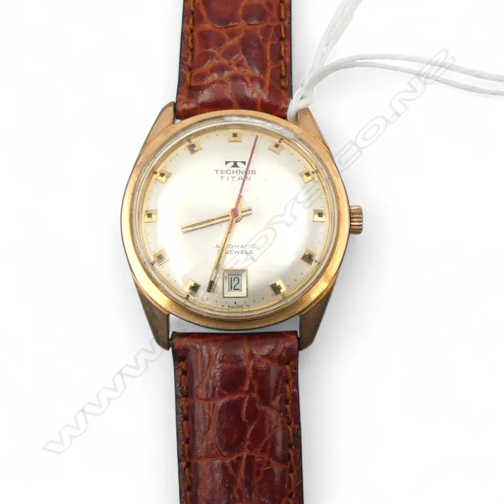 VINTAGE TECHNOS TITAN GENT'S STAINLESS & GOLD PLATE WRISTWATCH. 21 JEWELS. Running Image 1++