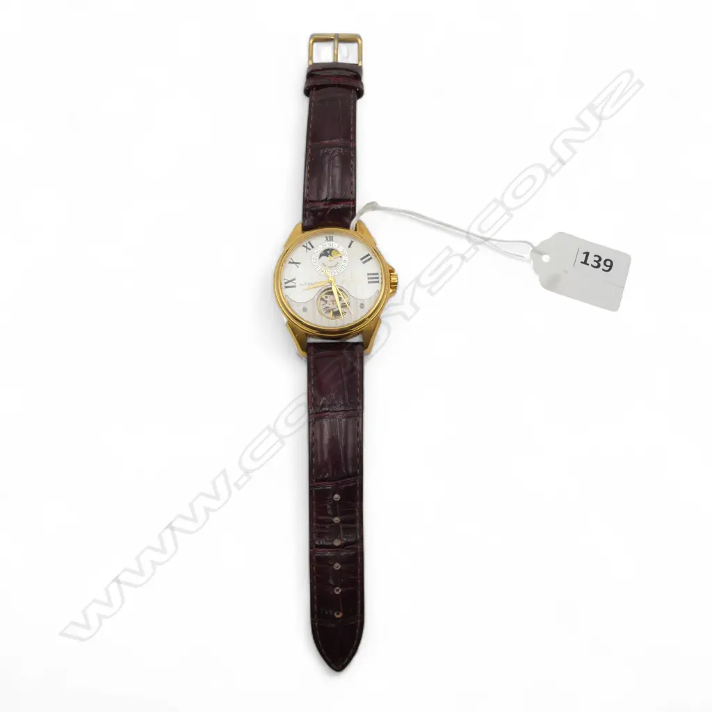 LOUIS BOLLE AUTOMATIC MOONPHASE LGE SIZE GENT'S WRISTWATCH running. Gold plate stainless Image 1++