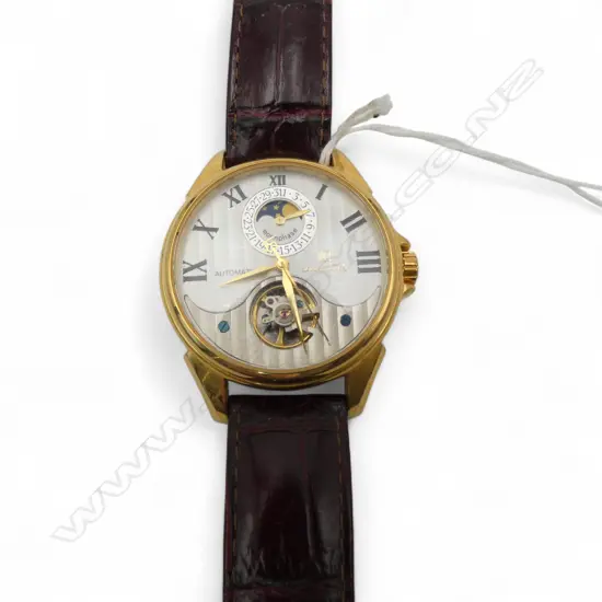 LOUIS BOLLE AUTOMATIC MOONPHASE LGE SIZE GENT'S WRISTWATCH running. Gold plate stainless