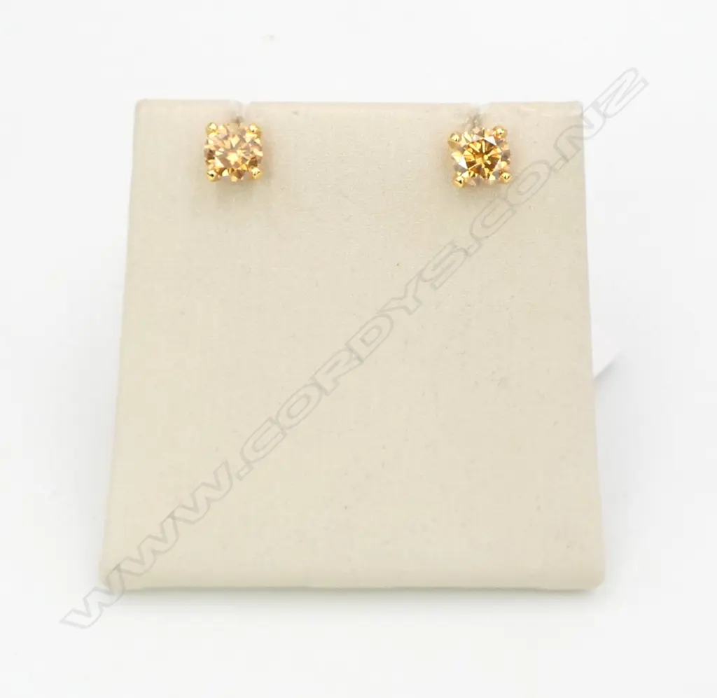 PR 1ct (ea) CHAMPAGNE MOISSANITE & SILVER GILT EARRINGS, GRA CERT. Image 1++