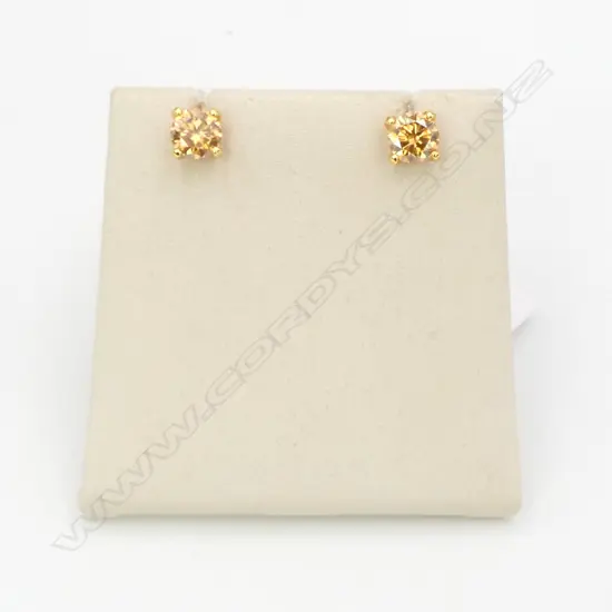 PR 1ct (ea) CHAMPAGNE MOISSANITE & SILVER GILT EARRINGS, GRA CERT.