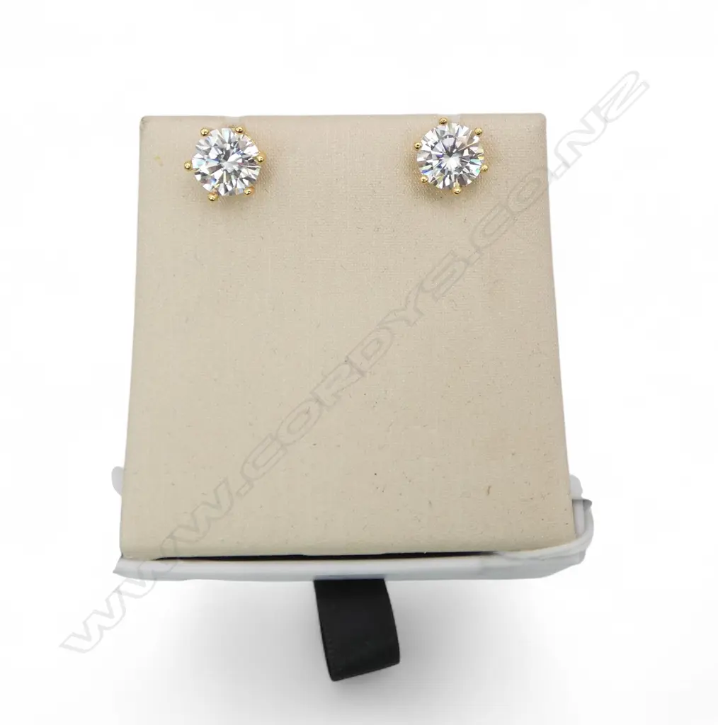 PR 2ct (ea) MOISSANITE & SILVER GILT EARRINGS, GRA CERT. Image 1++