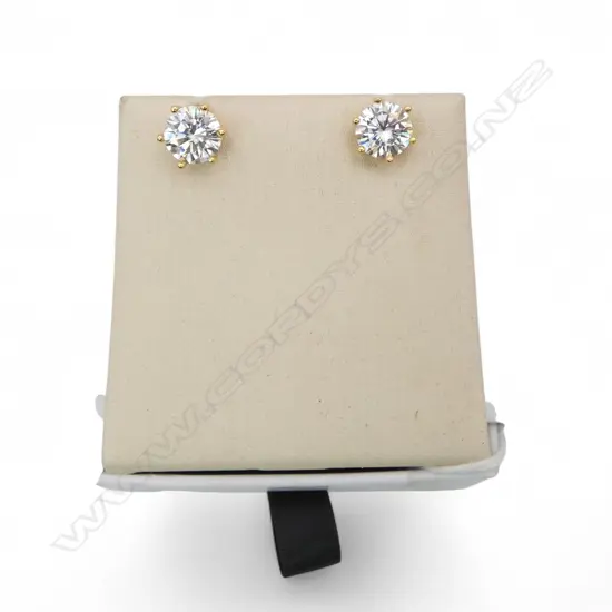 PR 2ct (ea) MOISSANITE & SILVER GILT EARRINGS, GRA CERT.
