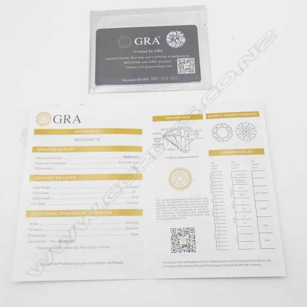 UNSET 3ct ROUND CUT MOISSANITE, GRA CERT. certification no. etched on stone Image 1++