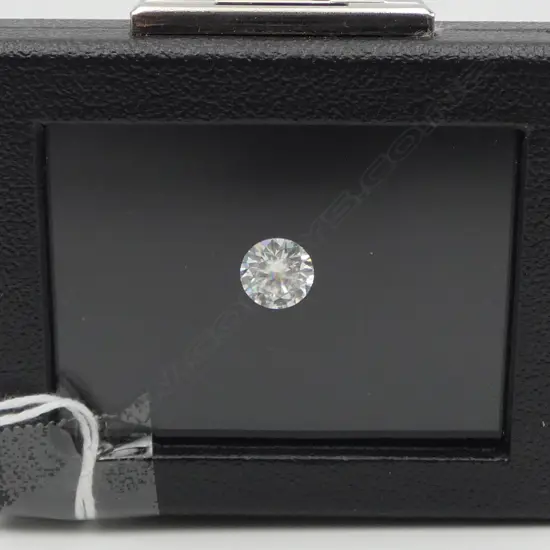 UNSET 3ct ROUND CUT MOISSANITE, GRA CERT. certification no. etched on stone