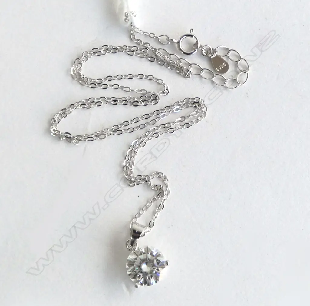 2ct ROUND BRILLIANT MOISSANITE PENDANT on SILVER CHAIN, L.420mm Image 1++