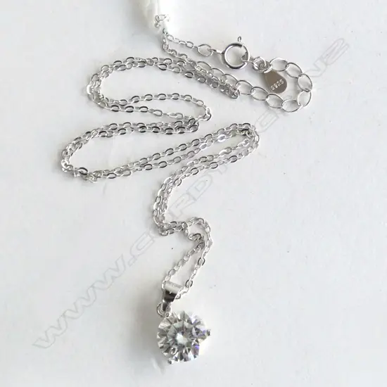 2ct ROUND BRILLIANT MOISSANITE PENDANT on SILVER CHAIN, L.420mm