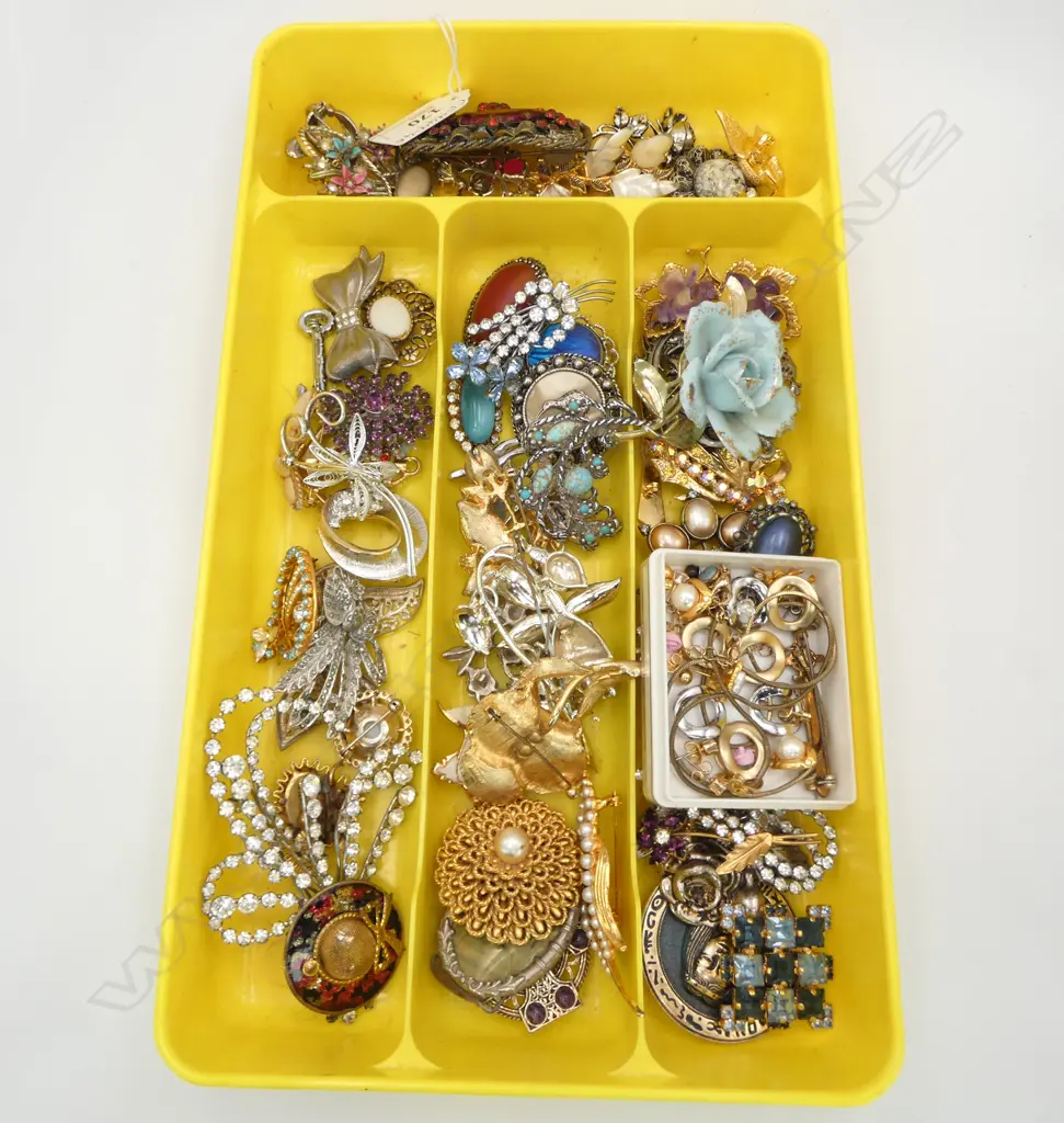 ASST. COSTUME JEWELLERY BROOCHES, CLIP ON EARRINGS, etc Image 1++